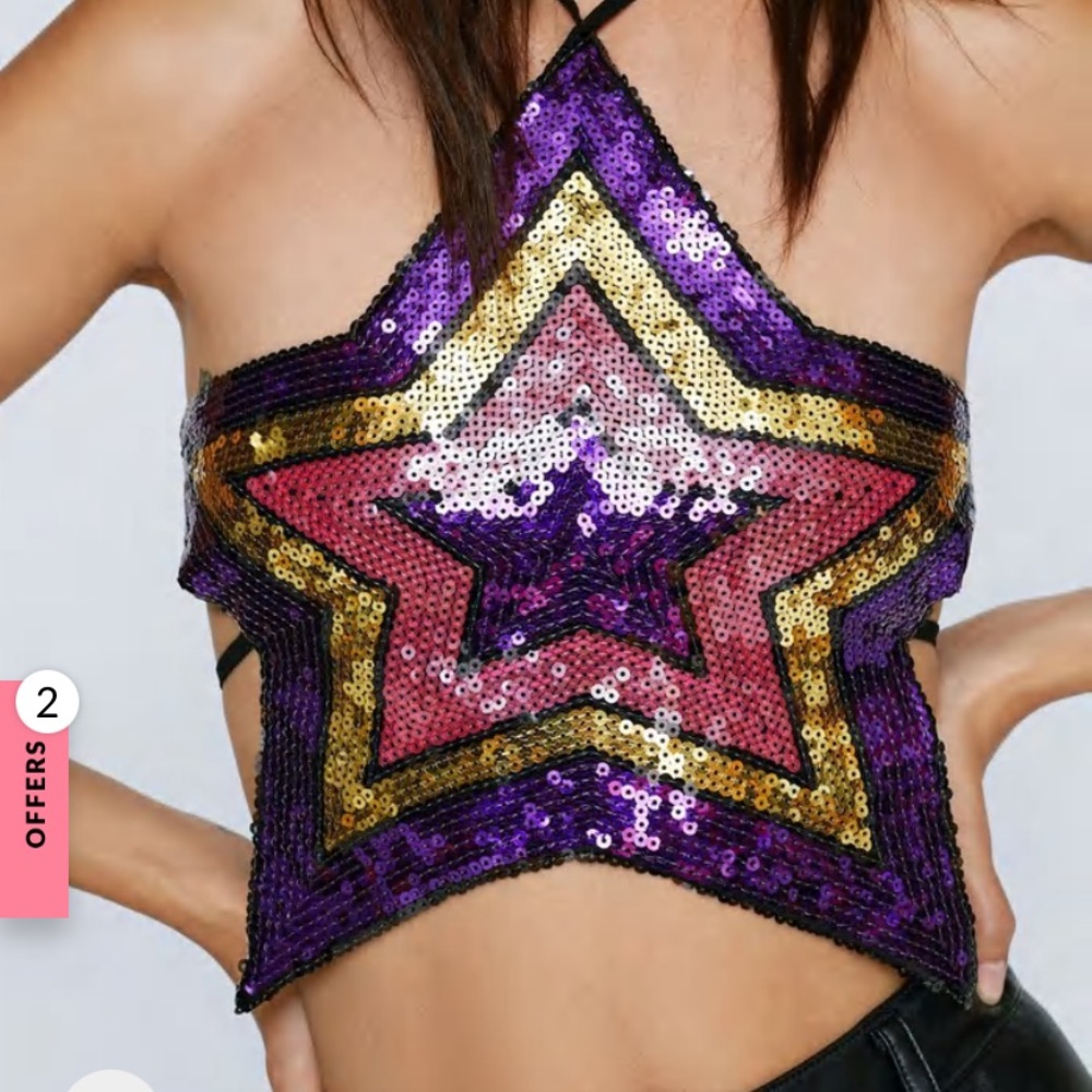 Sequin Star Halter Neck Tie-Up Top XS/S